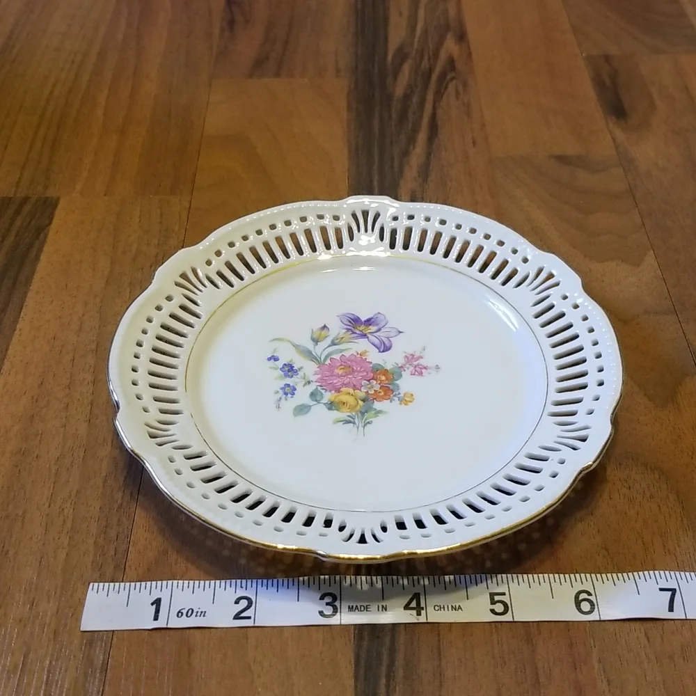 Floral Porcelain Plate Schwarzenhammer Bavaria Germany Reticulated Edge